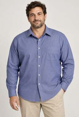 Lands' End Men's Dress Shirt Size 17.5 34 Blue Long Sleeve Button Down Button-Up